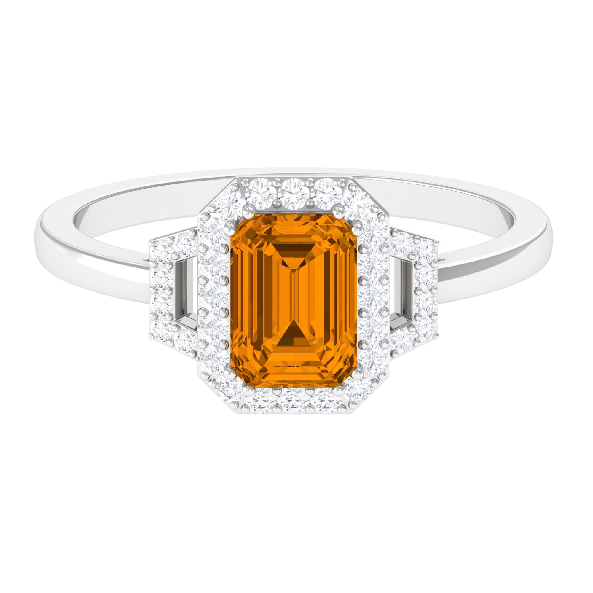 Emerald Cut Citrine and Diamond Statement Engagement Ring Citrine - ( AAA ) - Quality - Rosec Jewels