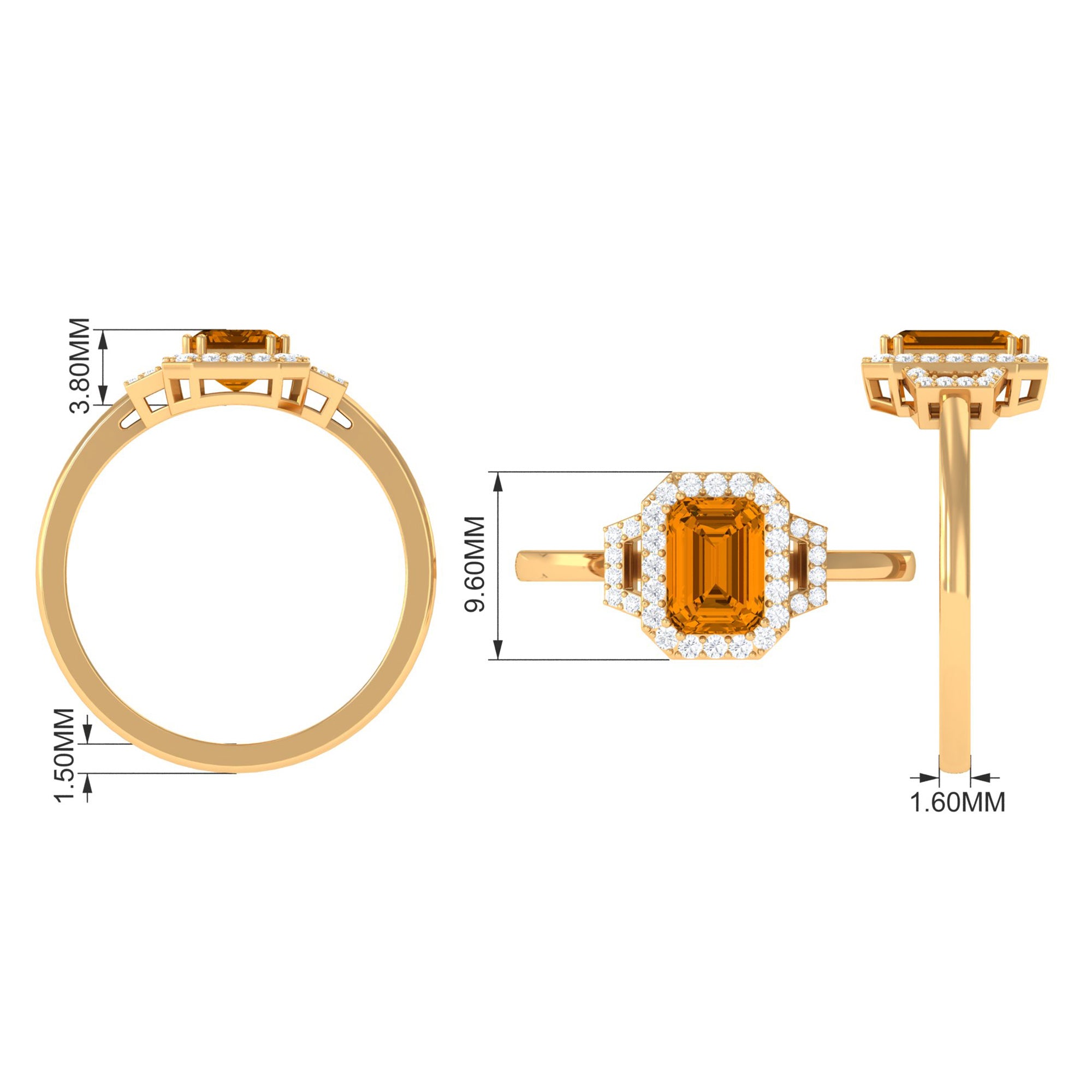 Emerald Cut Citrine and Diamond Statement Engagement Ring Citrine - ( AAA ) - Quality - Rosec Jewels