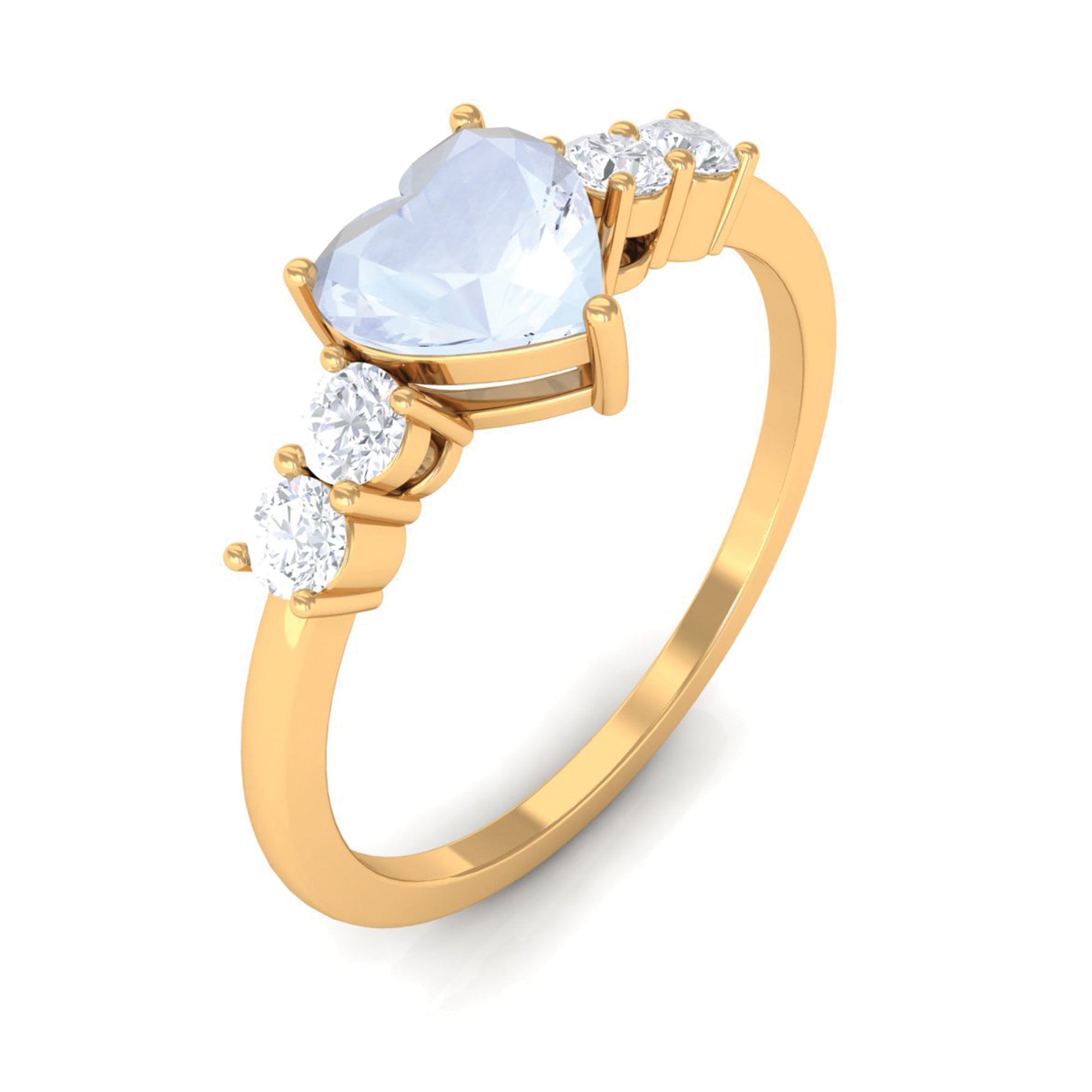 Heart Shape Moonstone Solitaire Promise Ring with Diamond Moonstone - ( AAA ) - Quality - Rosec Jewels