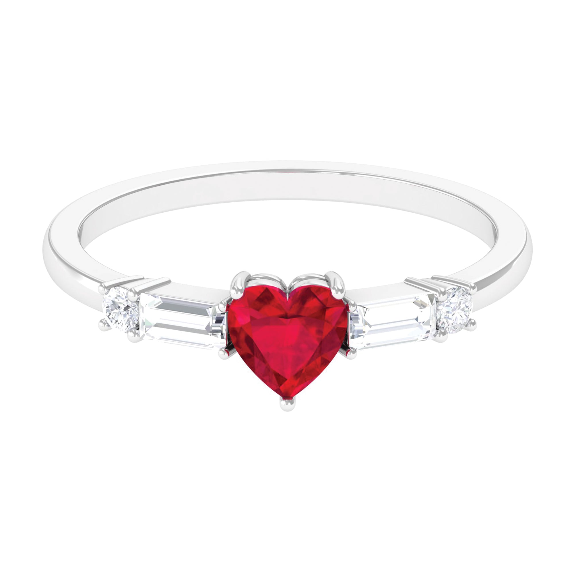 1 CT Heart Shape Created Ruby Solitaire Promise Ring with Diamond Lab Created Ruby - ( AAAA ) - Quality - Rosec Jewels