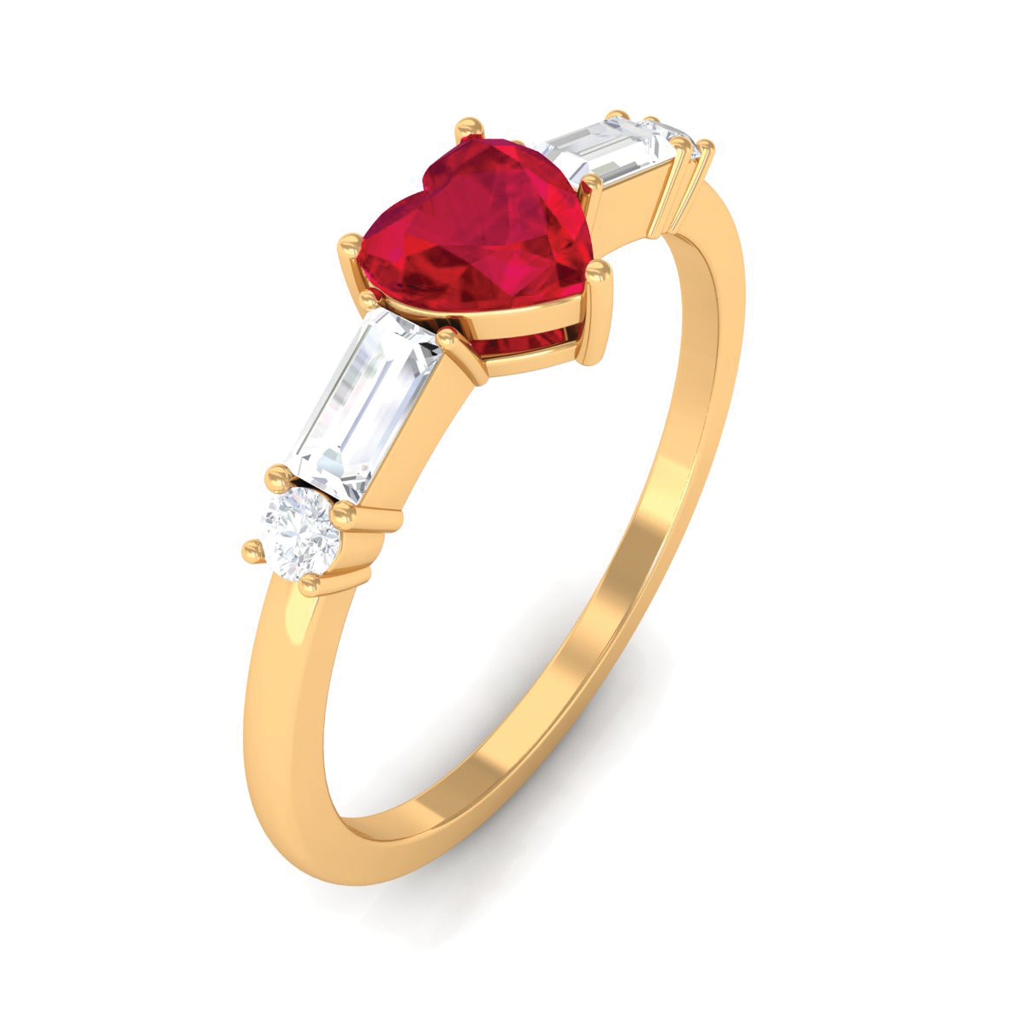 1 CT Heart Shape Created Ruby Solitaire Promise Ring with Diamond Lab Created Ruby - ( AAAA ) - Quality - Rosec Jewels