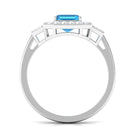 Asscher Cut Swiss Blue Topaz Engagement Ring with Diamond Halo Swiss Blue Topaz - ( AAA ) - Quality - Rosec Jewels