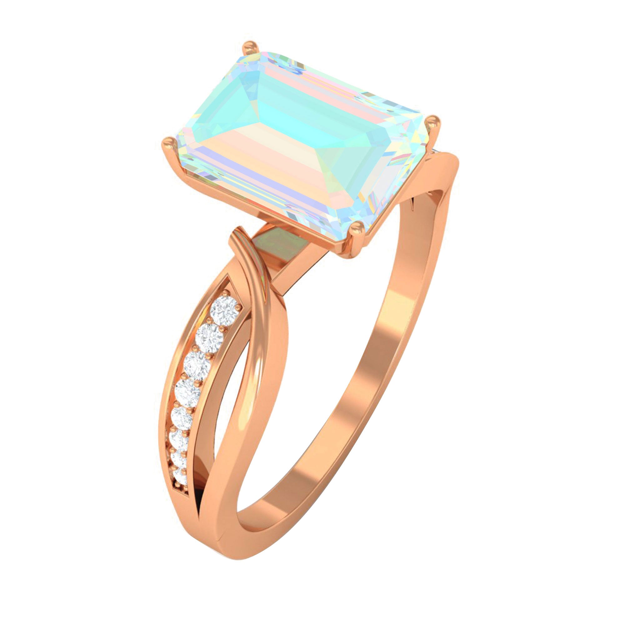 Infinity Shank Emerald Cut Ethiopian Opal Engagement Ring with Diamond Ethiopian Opal - ( AAA ) - Quality - Rosec Jewels