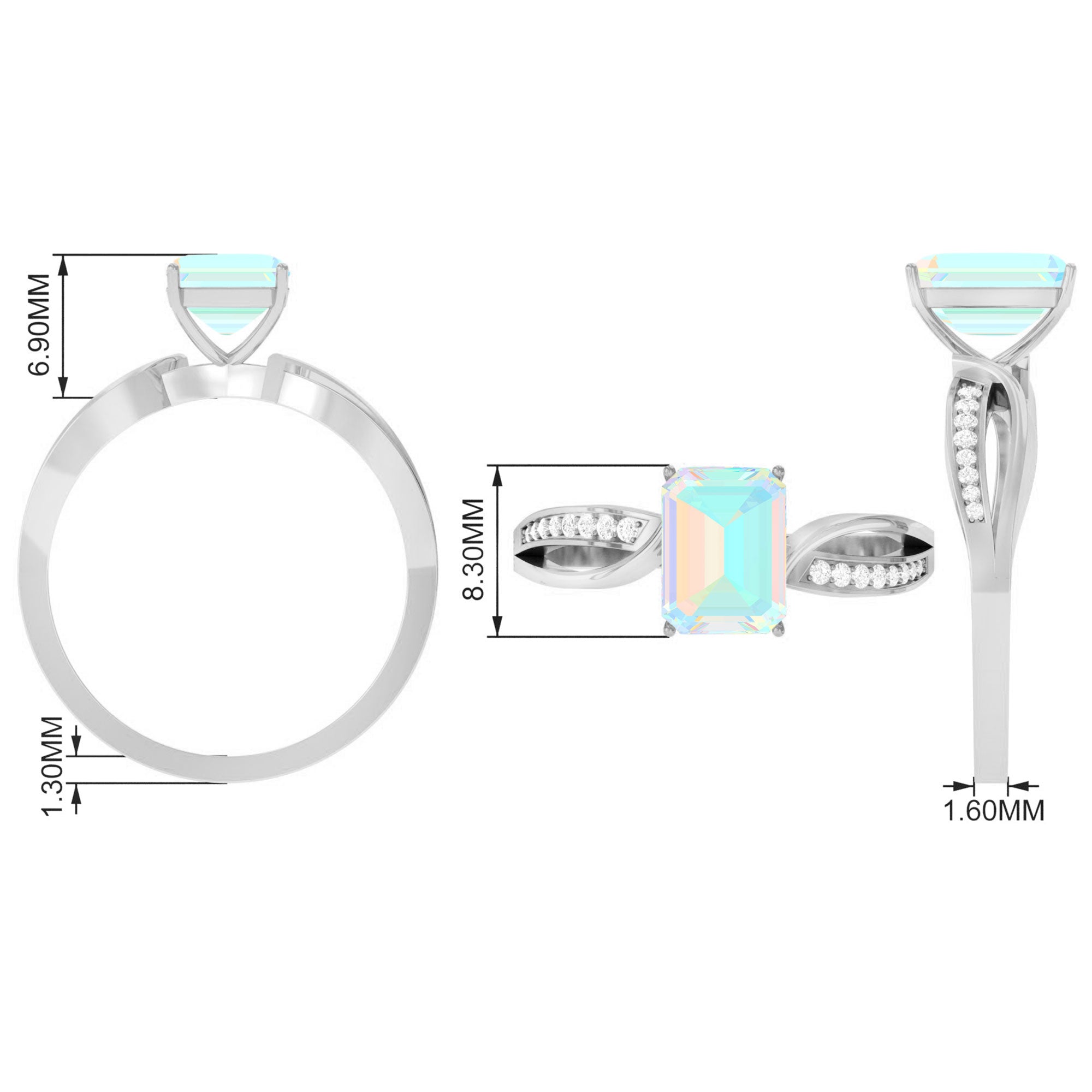 Infinity Shank Emerald Cut Ethiopian Opal Engagement Ring with Diamond Ethiopian Opal - ( AAA ) - Quality - Rosec Jewels