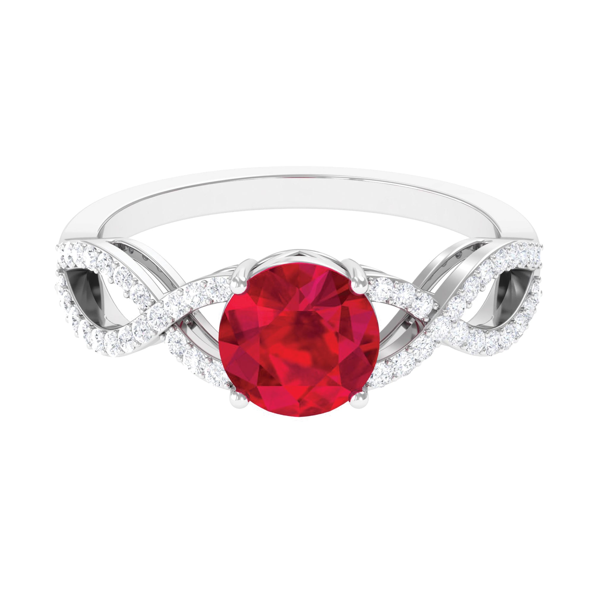Certified Lab Grown Ruby Round Engagement Ring With Moissanite Lab Created Ruby - ( AAAA ) - Quality - Rosec Jewels