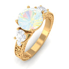 Round Ethiopian Opal and Moissanite Art Deco Engagement Ring in Gold Ethiopian Opal - ( AAA ) - Quality - Rosec Jewels