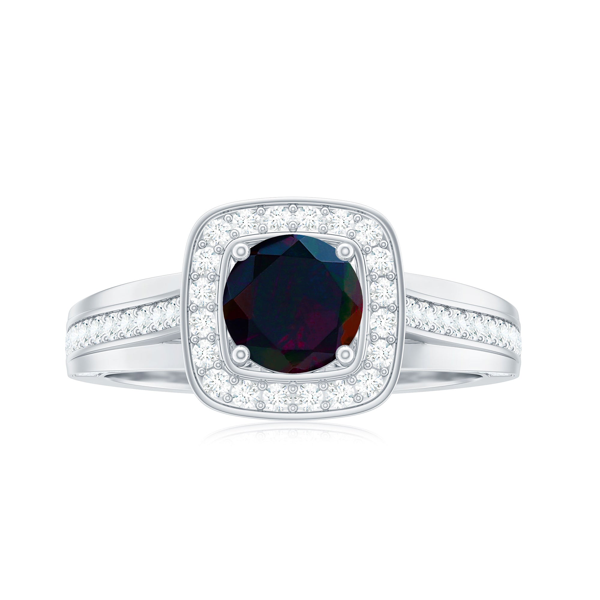 Classic Black Opal Engagement Ring with Moissanite Accent Black Opal - ( AAA ) - Quality - Rosec Jewels