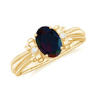 1 CT Oval Black Opal Solitaire Floral Ring with Diamond Accent Black Opal - ( AAA ) - Quality - Rosec Jewels