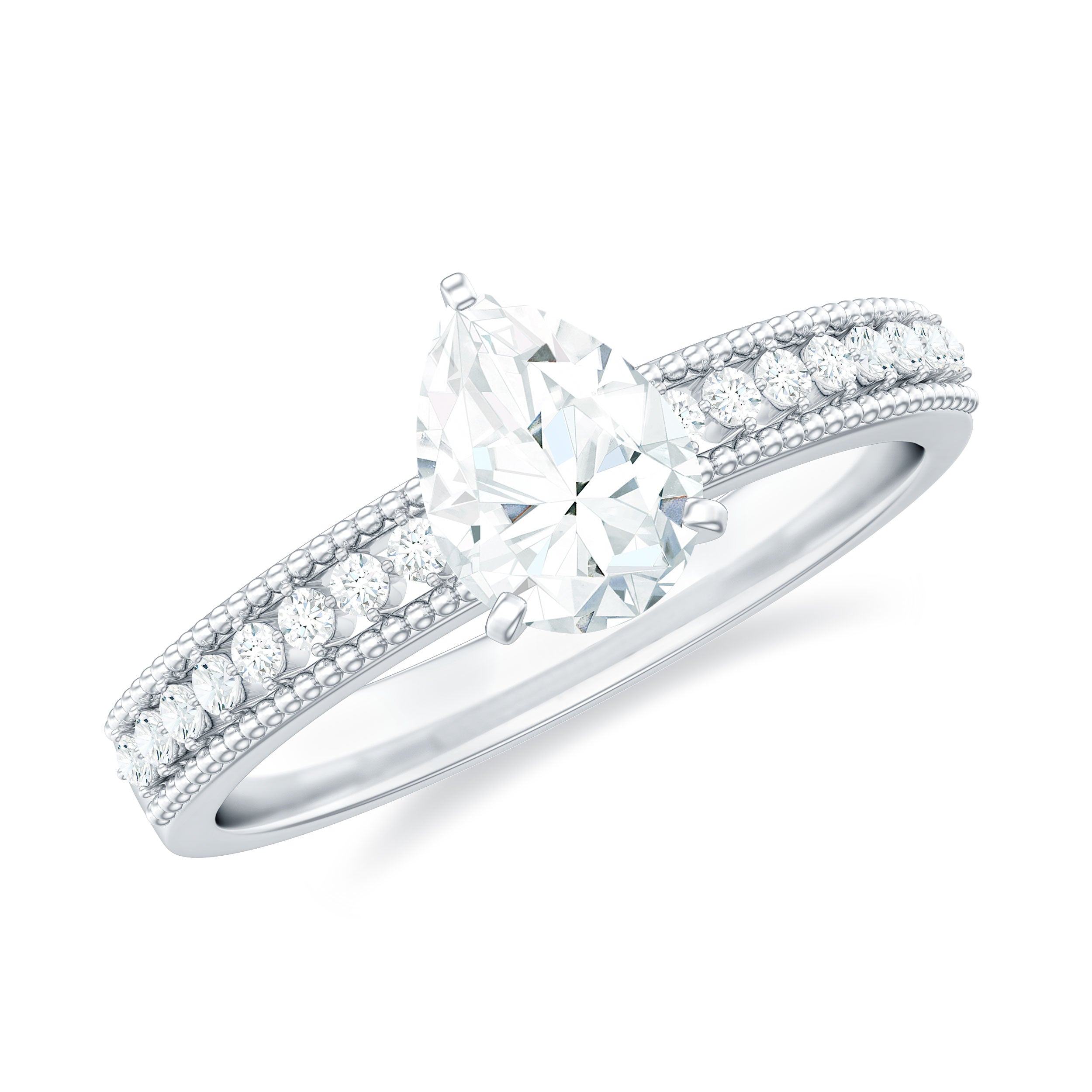 Pear Shaped Lab Grown Diamond Solitaire Engagement Ring Lab Grown Diamond - ( EF-VS ) - Color and Clarity - Rosec Jewels