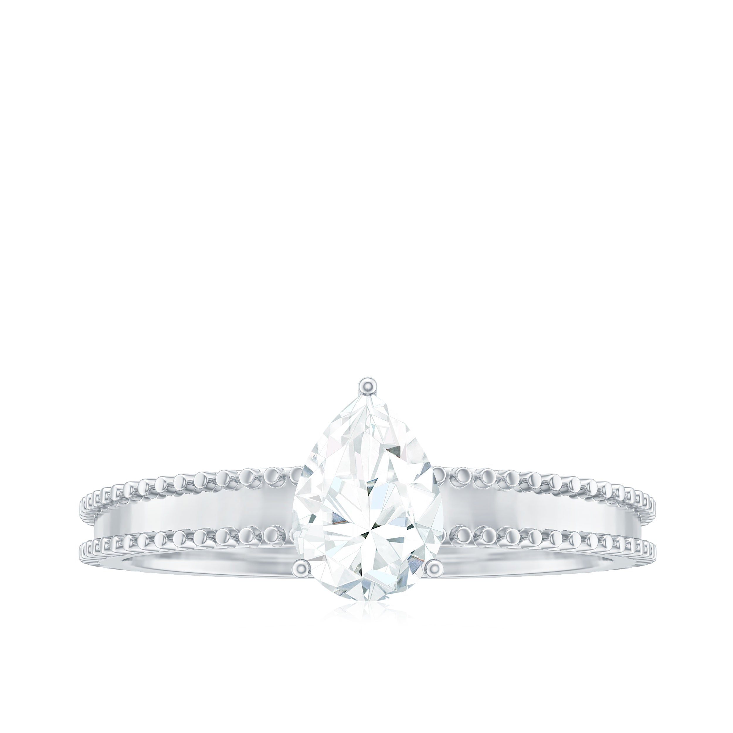 Pear Shaped Lab Grown Diamond Solitaire Ring with Beaded Detailing Lab Grown Diamond - ( EF-VS ) - Color and Clarity - Rosec Jewels