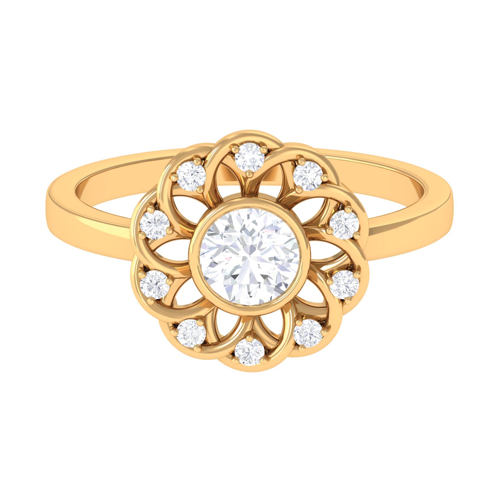 Lab Grown Diamond Nature Inspired Flower Engagement Ring Lab Grown Diamond - ( EF-VS ) - Color and Clarity - Rosec Jewels