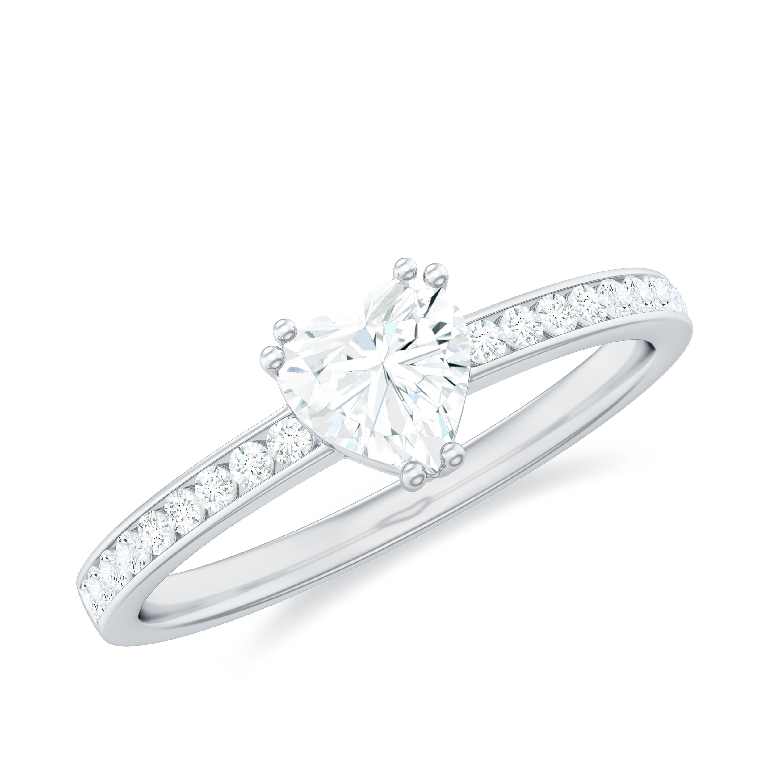 Heart Shape Lab Grown Diamond Minimal Solitaire Ring with Side Stones Lab Grown Diamond - ( EF-VS ) - Color and Clarity - Rosec Jewels