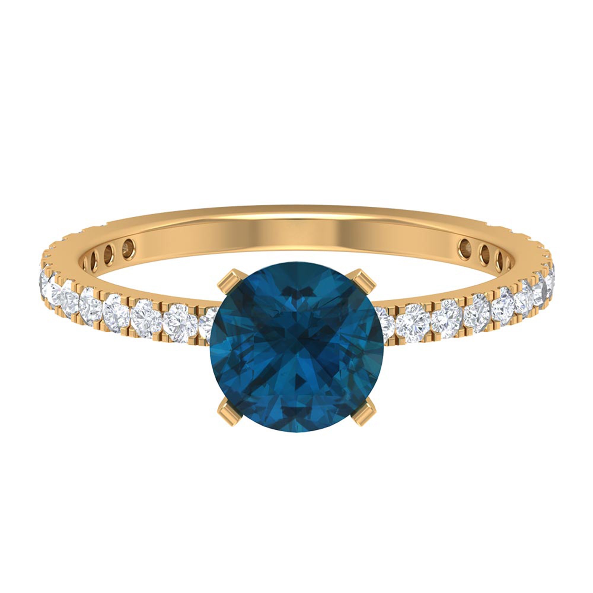 2.25 CT London Blue Topaz Solitaire Ring with Diamond Side Stones London Blue Topaz - ( AAA ) - Quality - Rosec Jewels