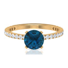 2.25 CT London Blue Topaz Solitaire Ring with Diamond Side Stones London Blue Topaz - ( AAA ) - Quality - Rosec Jewels