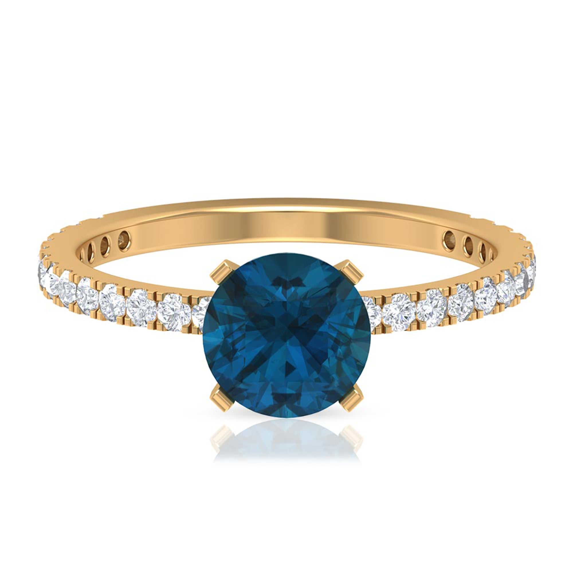 2.25 CT London Blue Topaz Solitaire Ring with Diamond Side Stones London Blue Topaz - ( AAA ) - Quality - Rosec Jewels