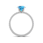 2.75 CT Swiss Blue Topaz Solitaire Ring with Diamond Side Stones Swiss Blue Topaz - ( AAA ) - Quality - Rosec Jewels