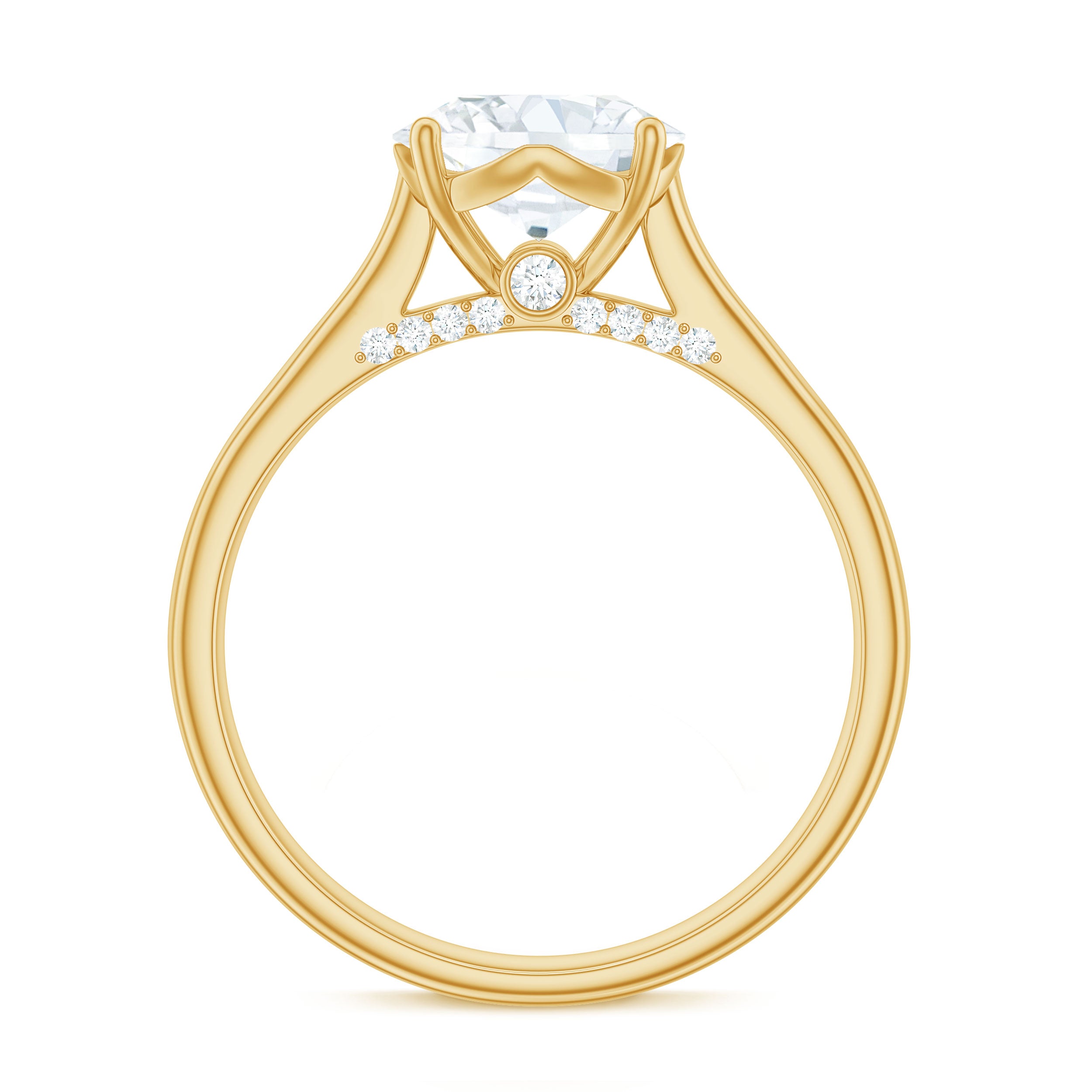 8 MM Round Cut Solitaire and Hidden Moissanite Ring with Accented Bridge Moissanite - ( D-VS1 ) - Color and Clarity - Rosec Jewels