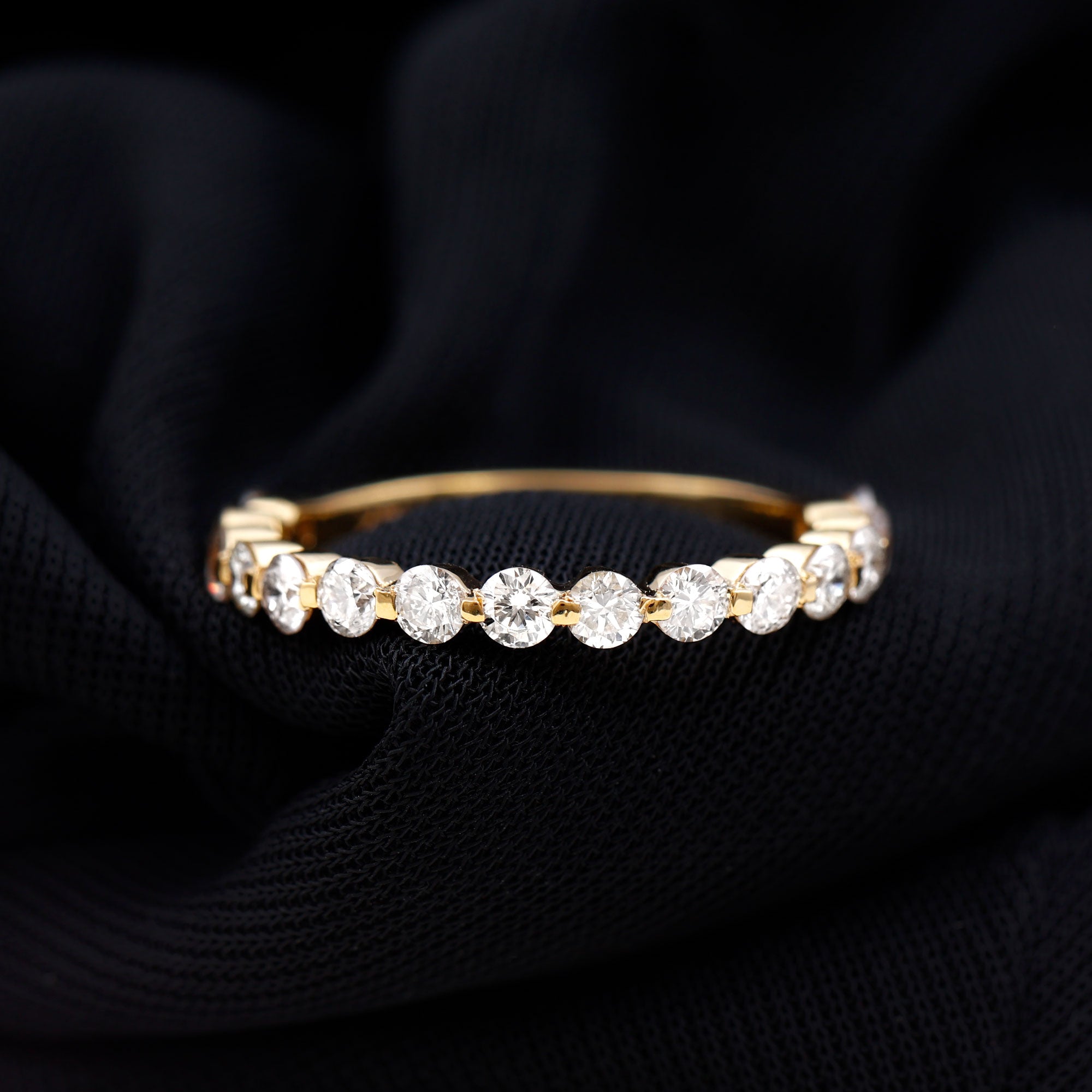 Round Shape Natural Diamond Floating Half Eternity Band Ring Diamond - ( HI-SI ) - Color and Clarity - Rosec Jewels