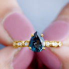 1.25 CT Teardrop London Blue Topaz Solitaire Ring with Diamond London Blue Topaz - ( AAA ) - Quality - Rosec Jewels