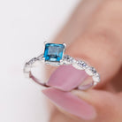 1 CT Princess Cut London Blue Topaz Solitaire Ring with Diamond London Blue Topaz - ( AAA ) - Quality - Rosec Jewels