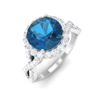 London Blue Topaz Crossover Ring with Diamond Halo London Blue Topaz - ( AAA ) - Quality - Rosec Jewels