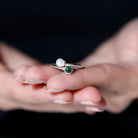 Freshwater Pearl and Created Emerald Wrap Ring in Silver - Rosec Jewels