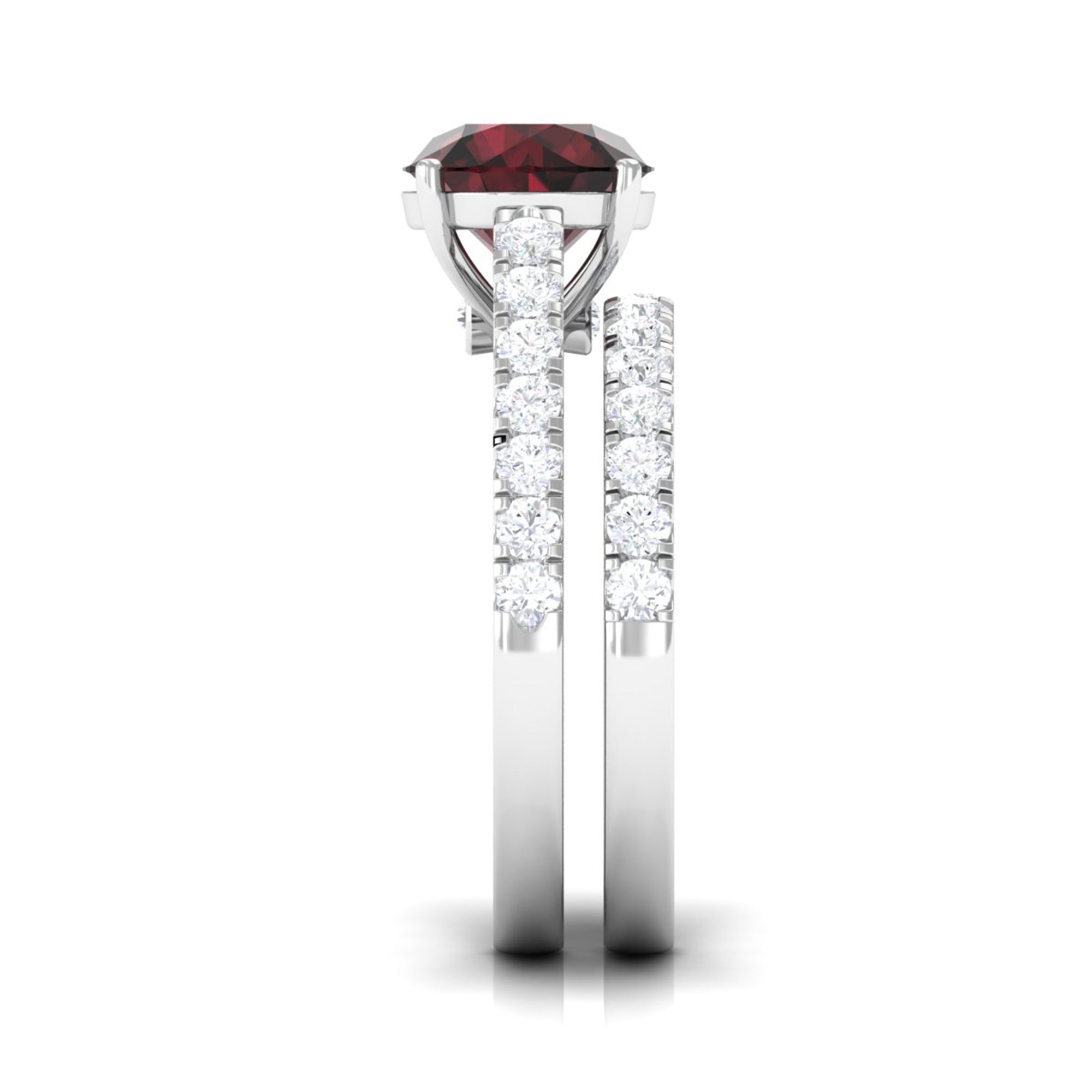 2.75 CT Solitaire Garnet Engagement Ring Set with Diamond Garnet - ( AAA ) - Quality - Rosec Jewels