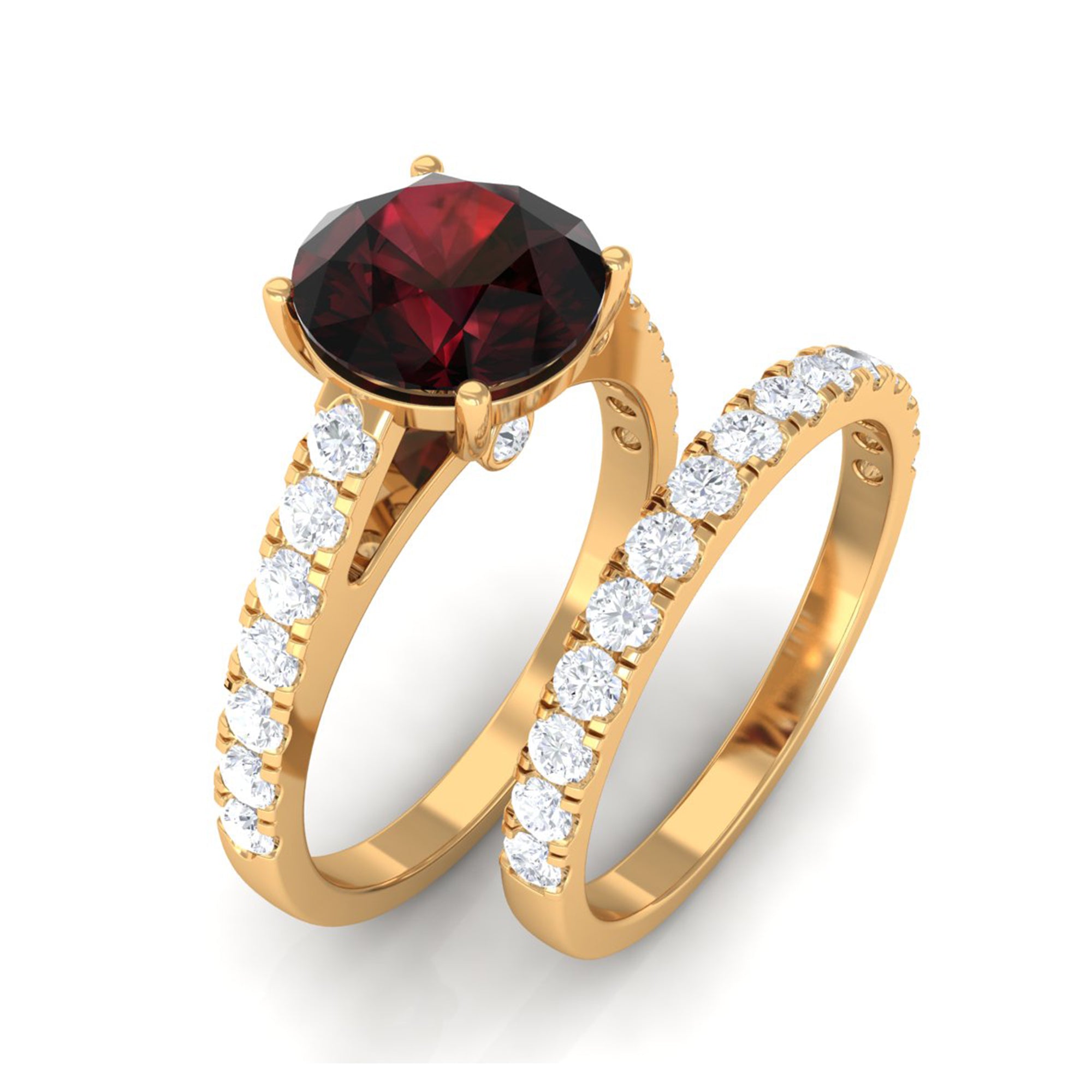 2.75 CT Solitaire Garnet Engagement Ring Set with Diamond Garnet - ( AAA ) - Quality - Rosec Jewels