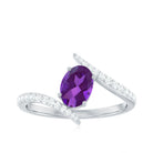 Solitaire Amethyst Bypass Engagement Ring with Diamond Amethyst - ( AAA ) - Quality - Rosec Jewels