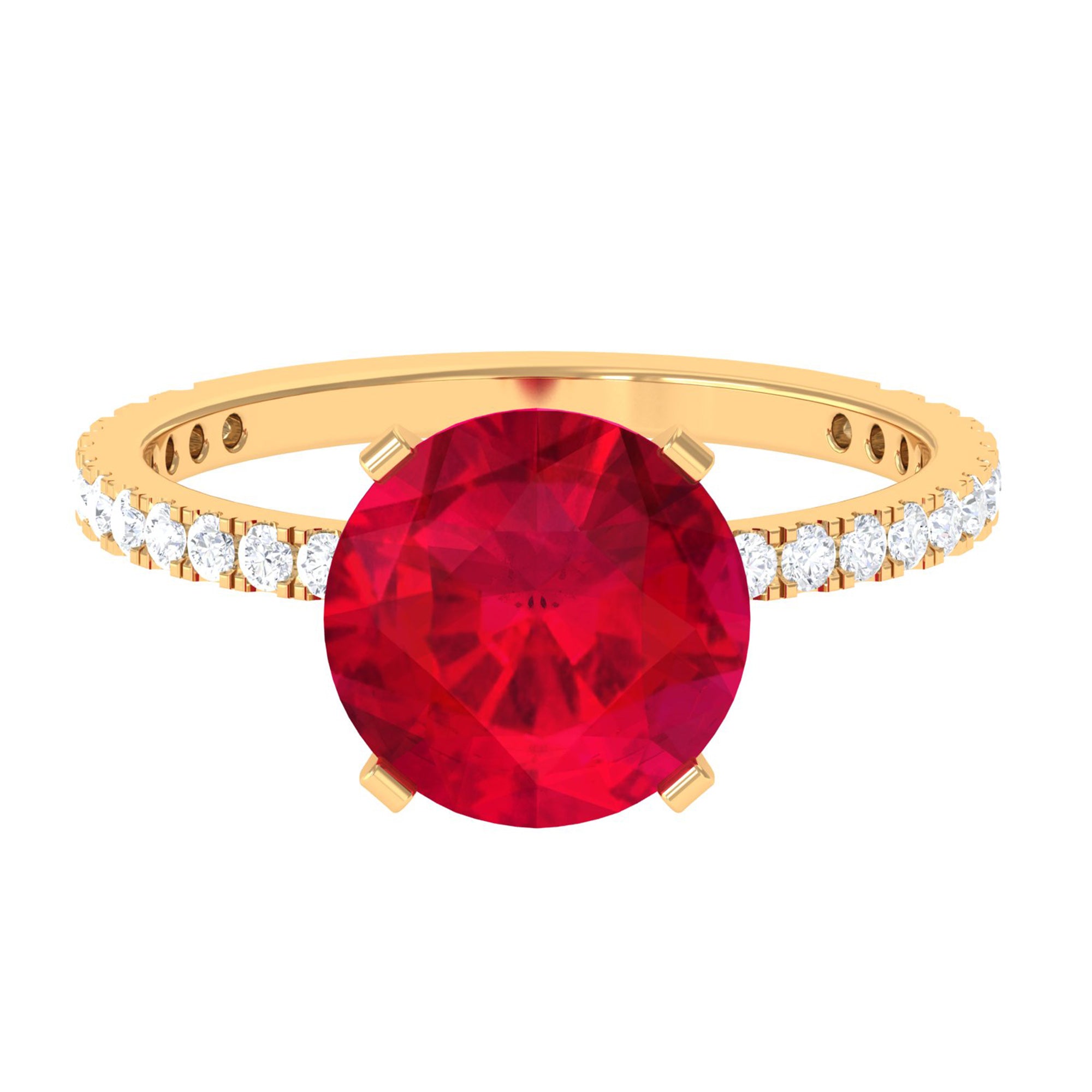 Peg Head Set Lab Grown Ruby Solitaire Engagement Ring Lab Created Ruby - ( AAAA ) - Quality - Rosec Jewels