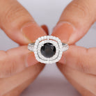 Created Black Diamond Double Halo Engagement Ring with Moissanite Lab Created Black Diamond - ( AAAA ) - Quality - Rosec Jewels