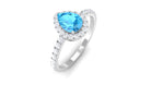 1 CT Swiss Blue Topaz Teardrop Engagement Ring with Diamond Halo Swiss Blue Topaz - ( AAA ) - Quality - Rosec Jewels