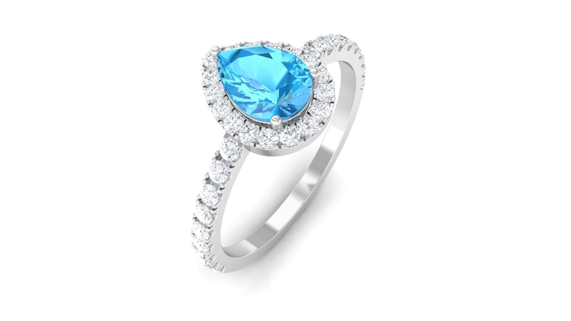 1 CT Swiss Blue Topaz Teardrop Engagement Ring with Diamond Halo Swiss Blue Topaz - ( AAA ) - Quality - Rosec Jewels