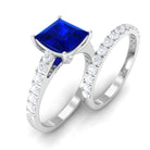 Princess Cut Lab Grown Blue Sapphire Solitaire Ring Set with Moissanite Lab Created Blue Sapphire - ( AAAA ) - Quality - Rosec Jewels