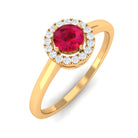 Natural Ruby Promise Ring with Diamond Halo Ruby - ( AAA ) - Quality - Rosec Jewels