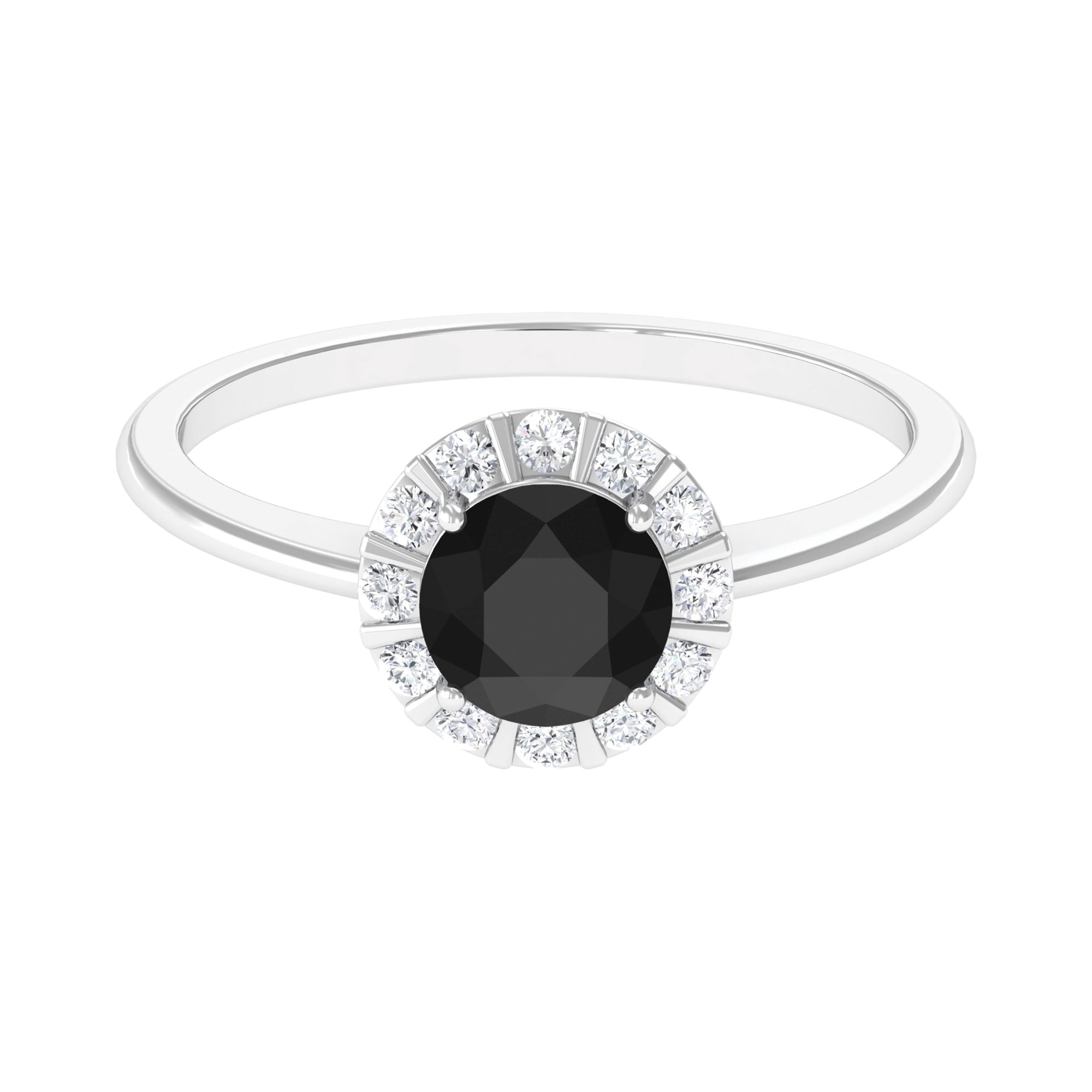 Black and White Diamond Promise Ring with Halo Black Diamond - ( AAA ) - Quality - Rosec Jewels