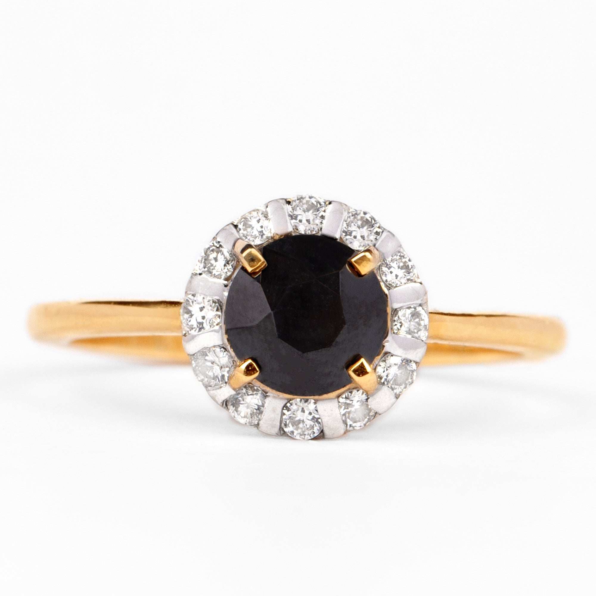 Black and White Diamond Promise Ring with Halo Black Diamond - ( AAA ) - Quality - Rosec Jewels