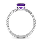 Asscher Cut Amethyst Solitaire Ring with Twisted Rope Amethyst - ( AAA ) - Quality - Rosec Jewels