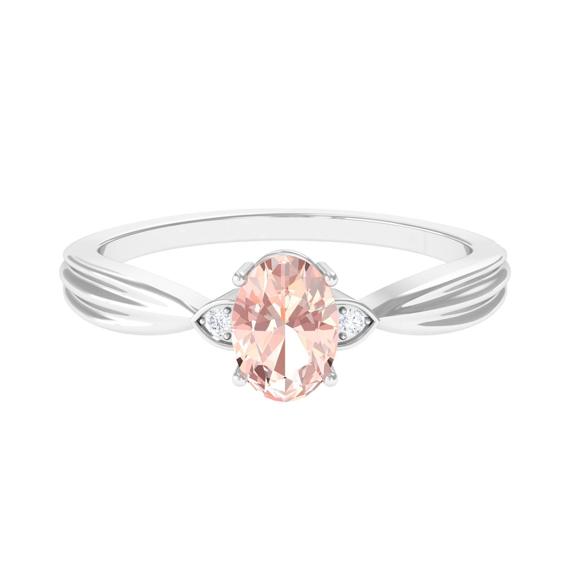 3/4 CT Oval Cut Morganite Solitaire Engagement Ring with Diamond Morganite - ( AAA ) - Quality - Rosec Jewels