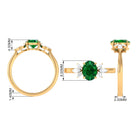 Claw Set Oval shape Emerald Solitaire Ring with Marquise Diamond Trio Emerald - ( AAA ) - Quality - Rosec Jewels