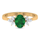 Claw Set Oval shape Emerald Solitaire Ring with Marquise Diamond Trio Emerald - ( AAA ) - Quality - Rosec Jewels