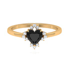 Heart Shape Black Onyx Promise Ring with Diamond Accent Black Onyx - ( AAA ) - Quality - Rosec Jewels