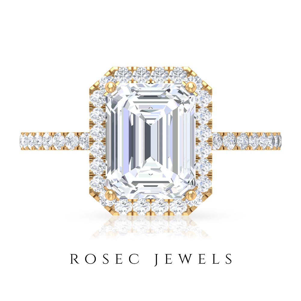 Rosec Jewels-3.25 CT Simple Moissanite Halo Engagement Ring in Gold