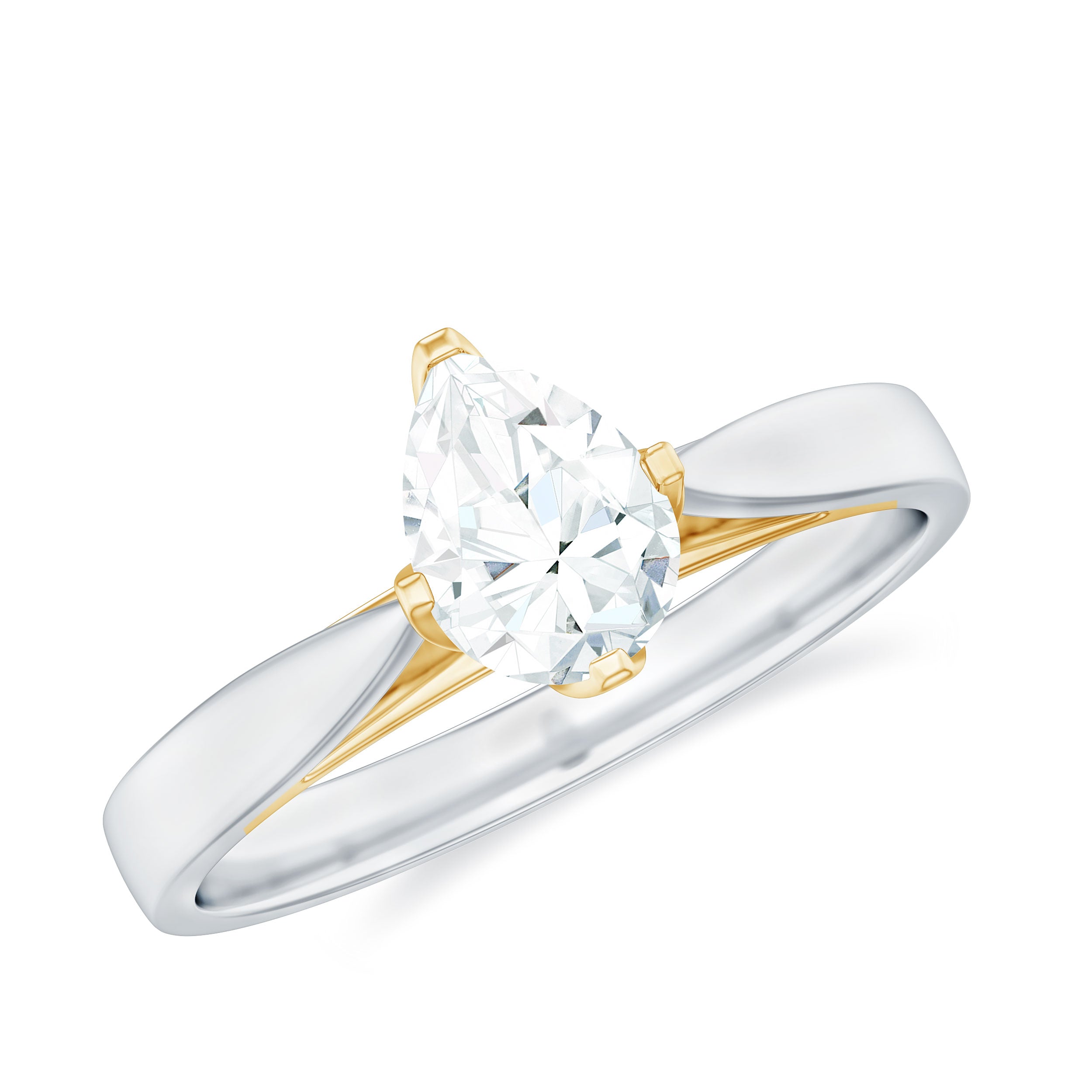 3/4 CT Two Tone Solitaire Ring with Pear Cut Moissanite Moissanite - ( D-VS1 ) - Color and Clarity - Rosec Jewels