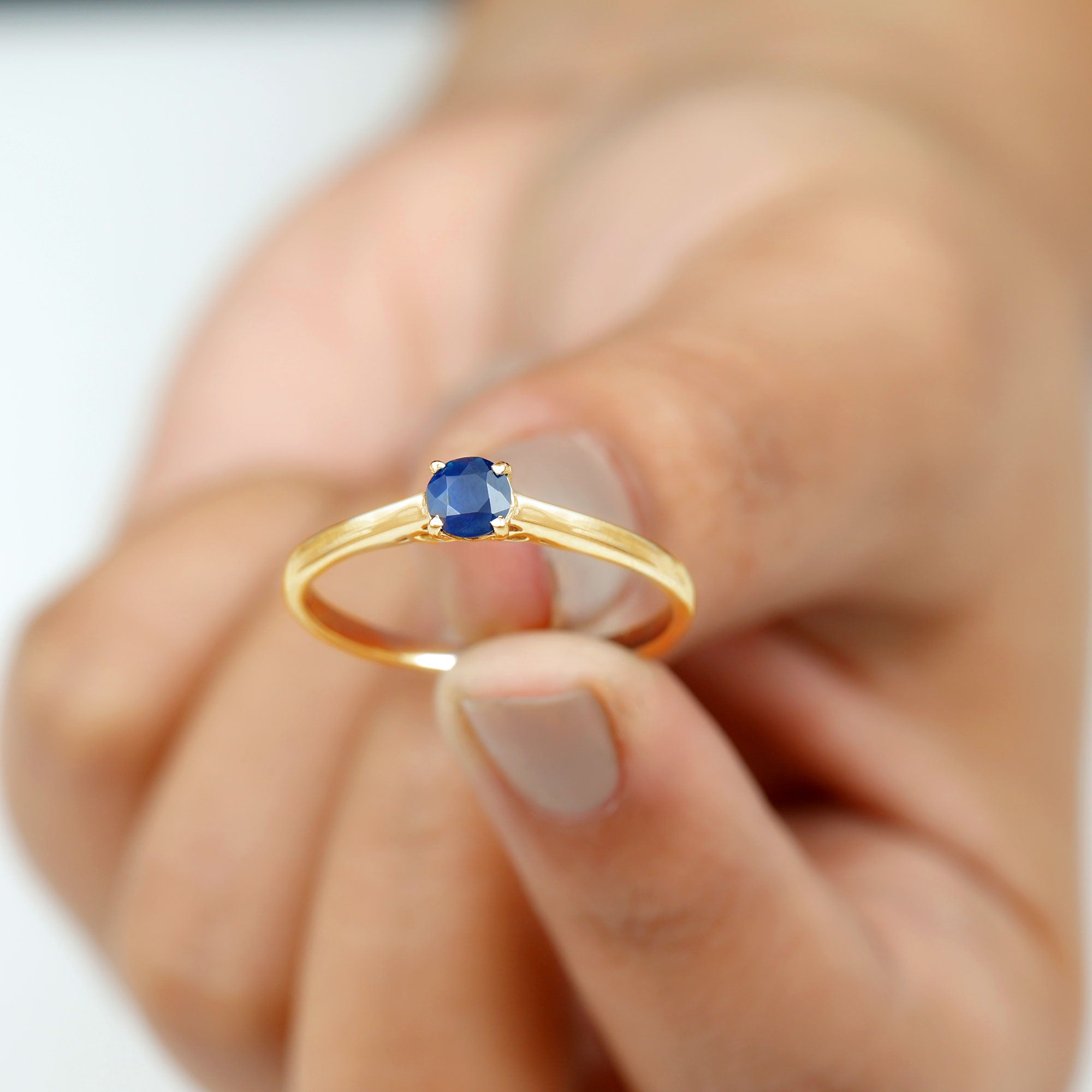 Natural Blue Sapphire Solitaire Ring in Basket Setting Blue Sapphire - ( AAA ) - Quality - Rosec Jewels