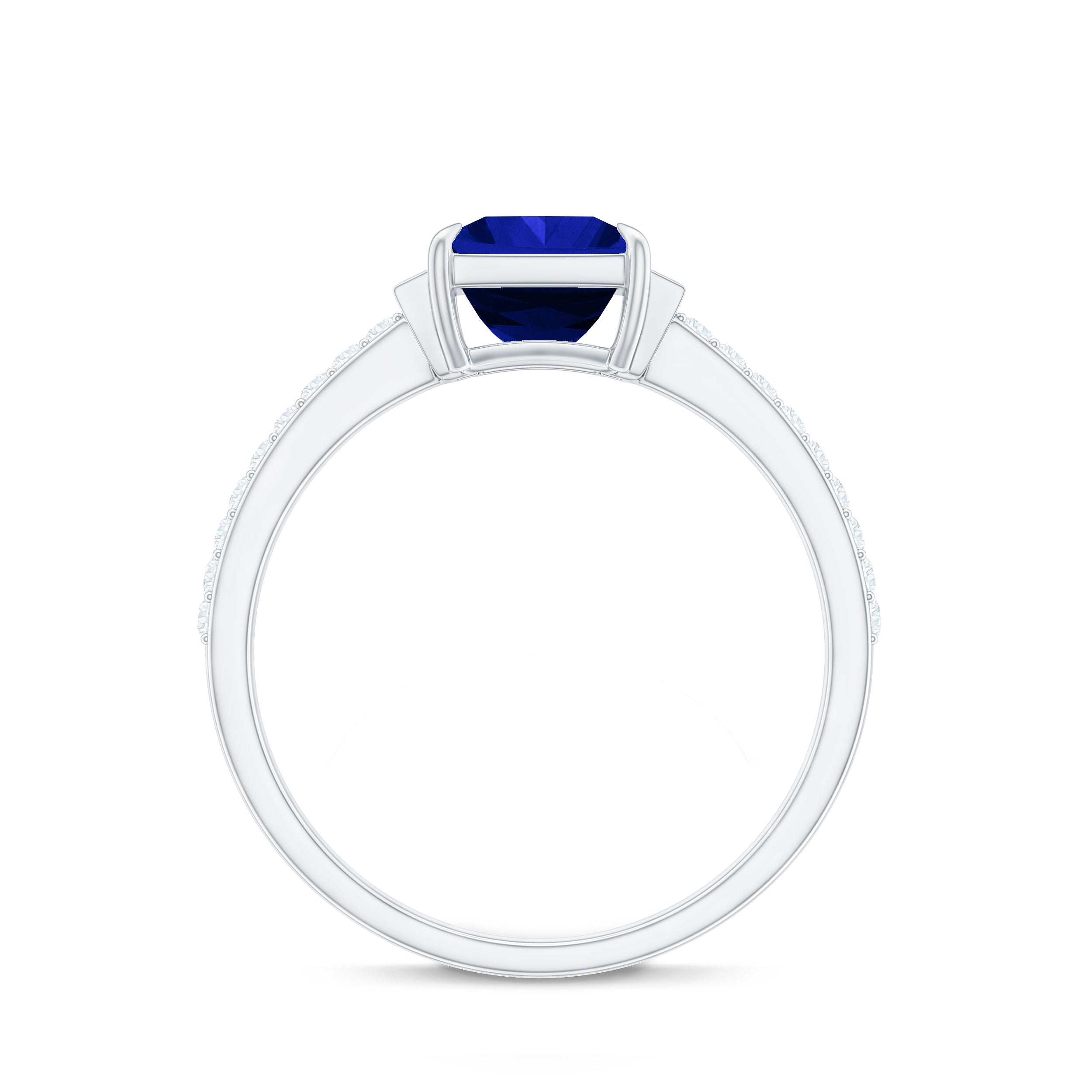 Lab Created Blue Sapphire Solitaire Ring with Diamond Stones Lab Created Blue Sapphire - ( AAAA ) - Quality - Rosec Jewels