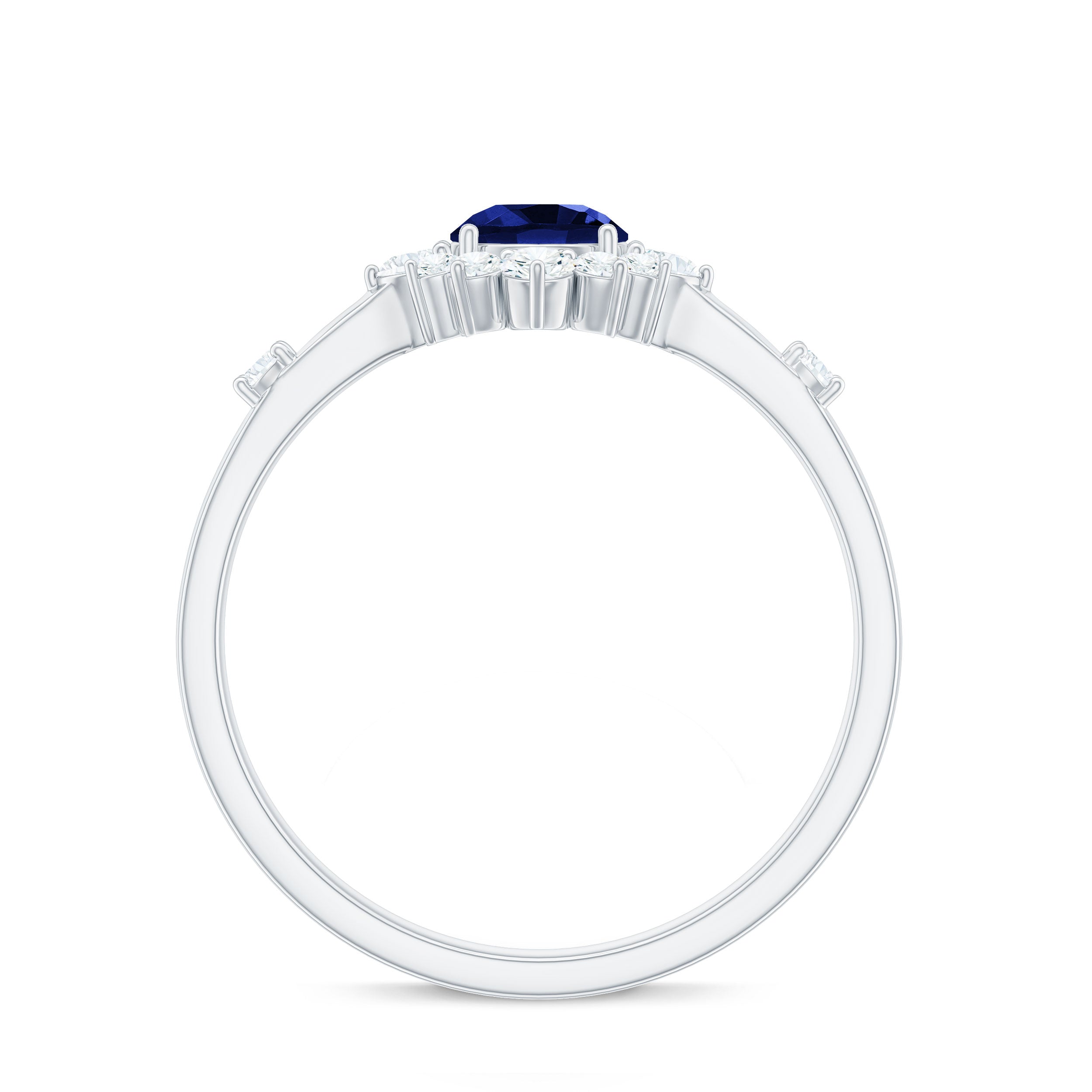 Created Blue Sapphire Classic Halo Engagement Ring with Diamond Lab Created Blue Sapphire - ( AAAA ) - Quality - Rosec Jewels