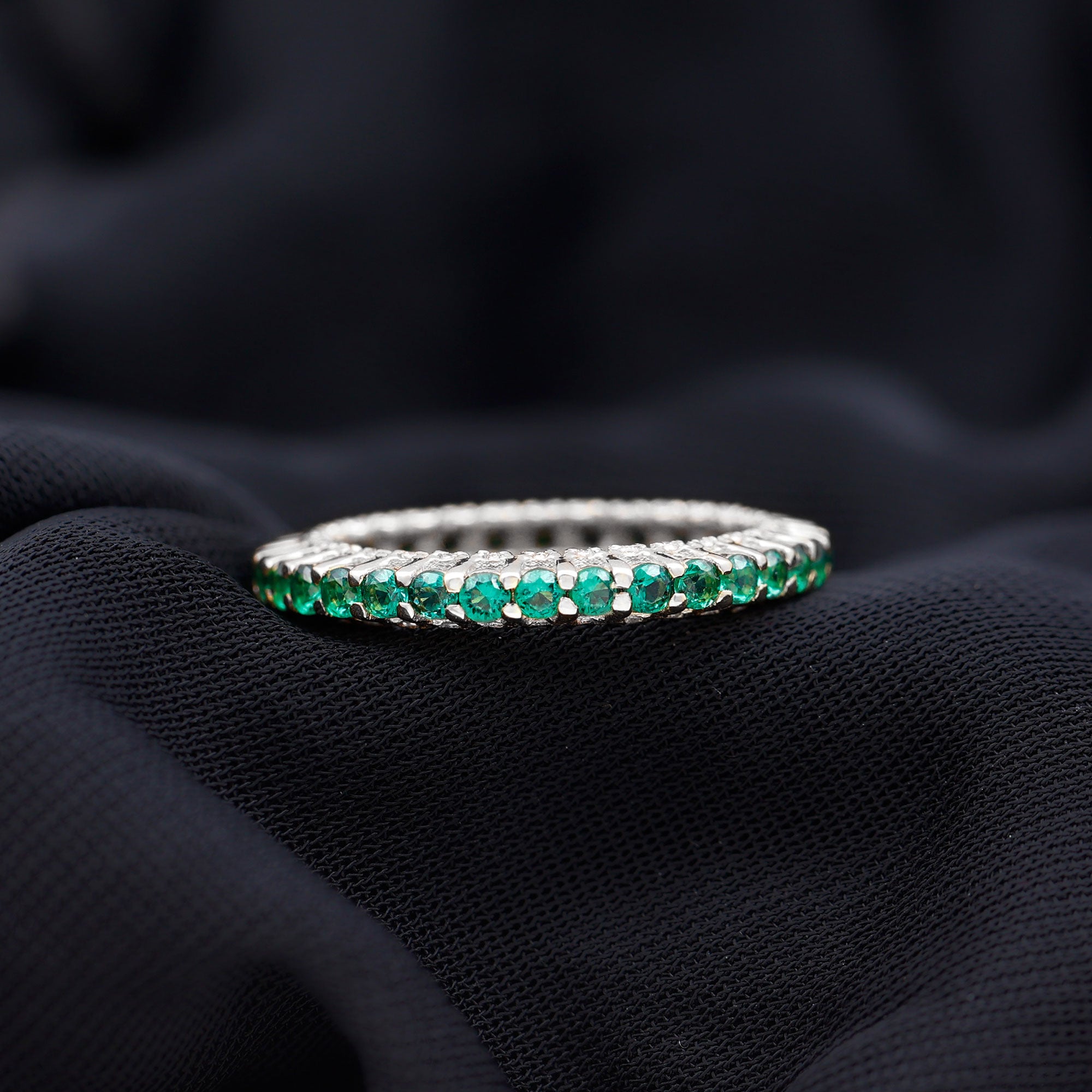 Minimal Lab Grown Emerald and Diamond Full Eternity Ring Lab Created Emerald - ( AAAA ) - Quality - Rosec Jewels