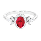 Oval Cut Lab-Created Ruby Statement Engagement Ring with Diamond Lab Created Ruby - ( AAAA ) - Quality - Rosec Jewels