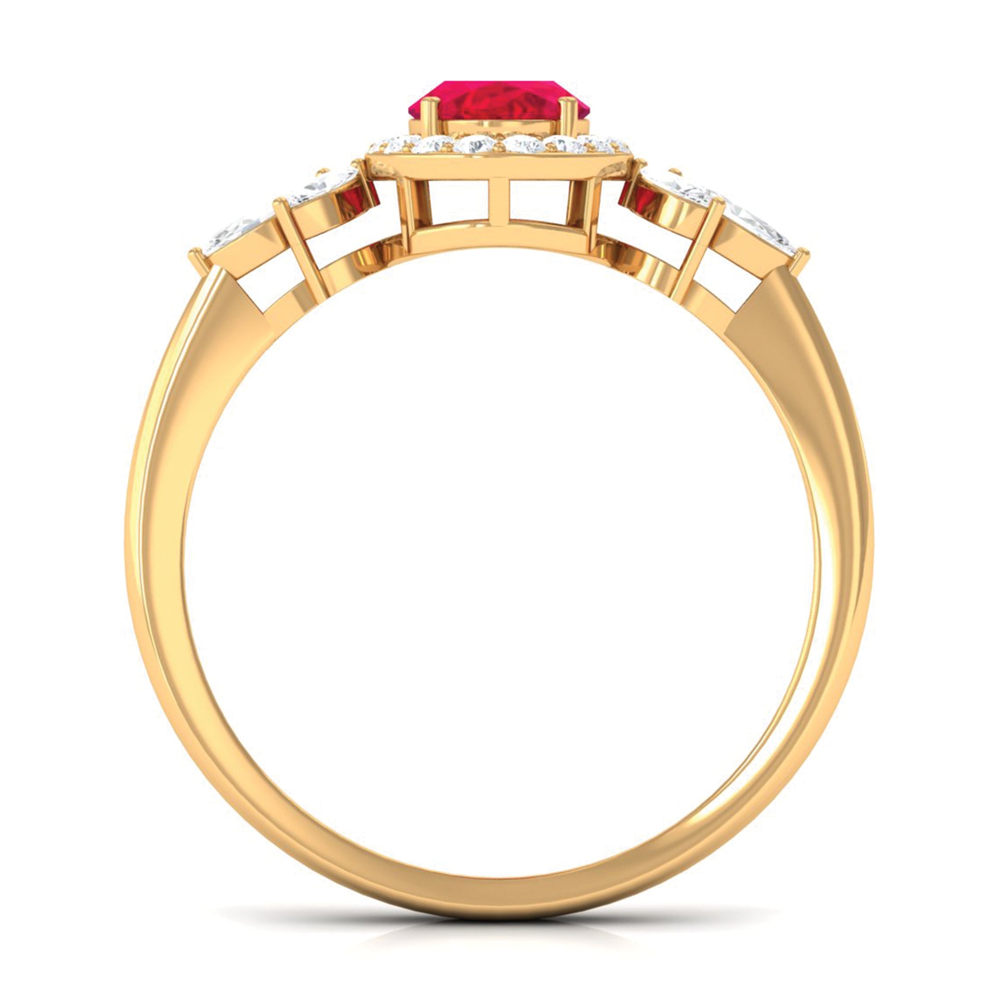 Oval Cut Lab-Created Ruby Statement Engagement Ring with Diamond Lab Created Ruby - ( AAAA ) - Quality - Rosec Jewels